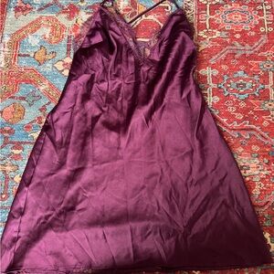 Victoria's Secret Plum Satin Lace-Trim Slip